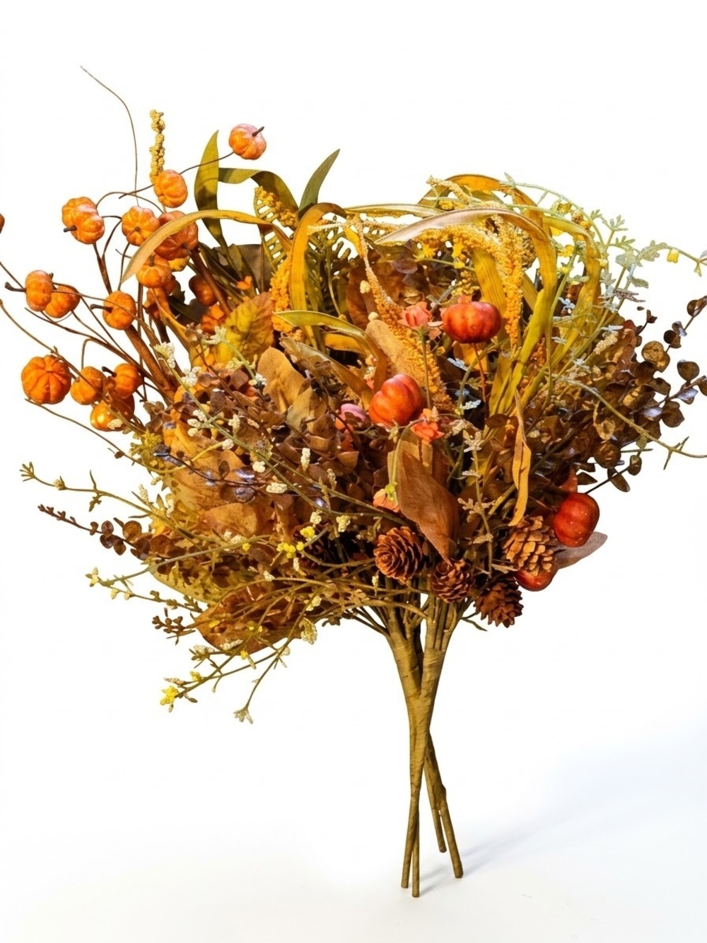 Autumn Pumpkin & Pinecone Faux Bouquet in Orange and Brown